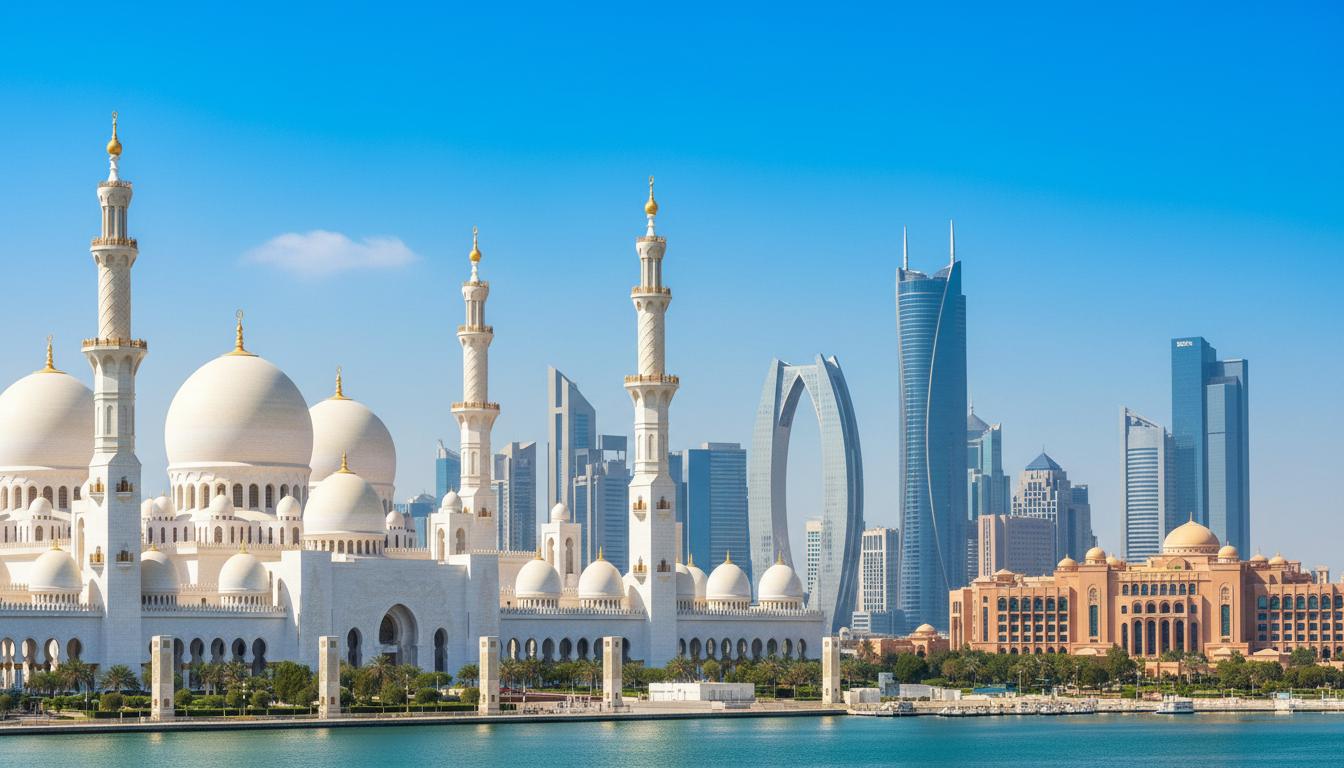 Abu Dhabi cityscape with Sheikh Zayed Grand Mosque
