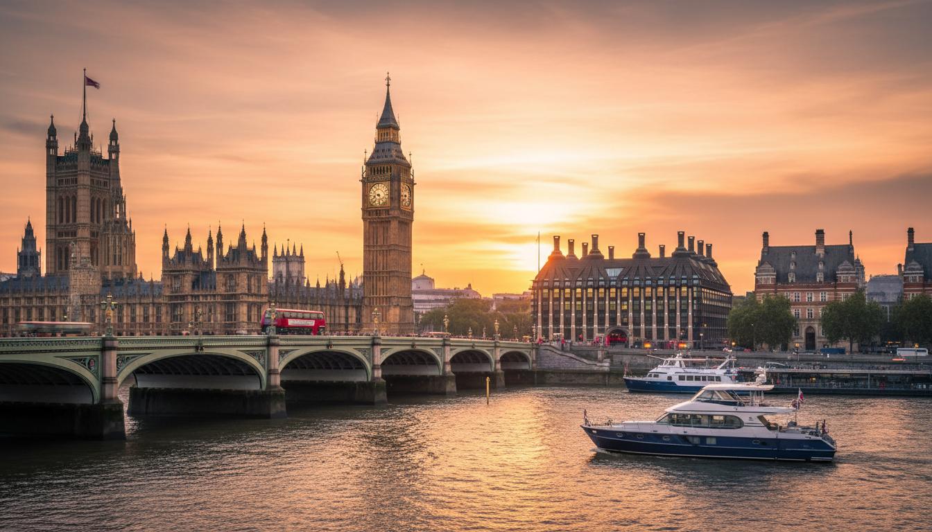 London cityscape with Big Ben and Thames River